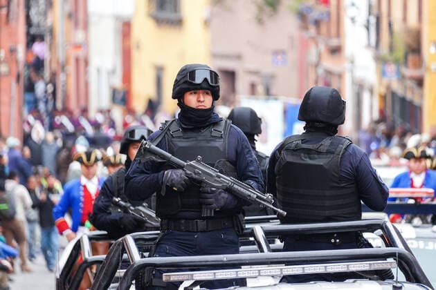 January 21, 2020, San Miguel De Allende, Guanajuato, Mexico: Members of the Mexican Military Police parade through the streets to celebrate the 251st birthday of the Mexican Independence hero Ignacio Allende January 21, 2020 in San Miguel de Allende, Guanajuato, Mexico. Allende, from a wealthy family in San Miguel played a major role in the independency war against Spain in 1810 and later honored by his home city by adding his name. San Miguel De Allende Mexico - ZUMAe02_ 20200121_zaf_e02_002 Copyright: xRichardxEllisx