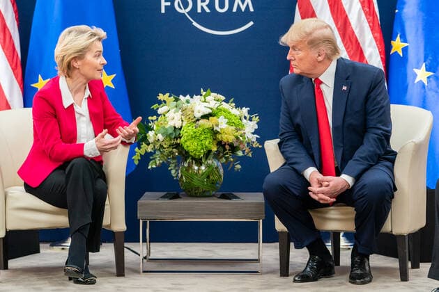 January 21, 2020, Davos, Switzerland : President DONALD TRUMP meets with the President of the European Commission URSULA VON DER LEYEN during the 50th Annual World Economic Forum meeting Tuesday, Jan. 21, 2020, at the Davos Congress Centre in Davos Davos Switzerland - ZUMAz03_ 20200121_sha_z03_953 Copyright: xShealahxCraigheadx