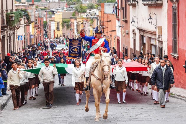 January 21, 2020, San Miguel De Allende, Guanajuato, Mexico: A historic actor plays the part of Mexican Independence hero Ignacio Allende as he rides into the city to mark his 251st birthday January 21, 2020 in San Miguel de Allende, Guanajuato, Mexico. Allende, from a wealthy family in San Miguel played a major role in the independency war against Spain in 1810 and later honored by his home city by adding his name. San Miguel De Allende Mexico - ZUMAe02_ 20200121_zaf_e02_004 Copyright: xRichardxEllisx