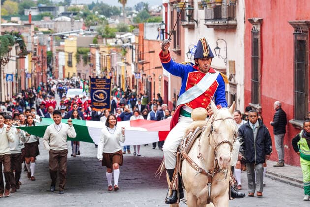 January 21, 2020, San Miguel De Allende, Guanajuato, Mexico: A historic actor plays the part of Mexican Independence hero Ignacio Allende as he rides into the city to mark his 251st birthday January 21, 2020 in San Miguel de Allende, Guanajuato, Mexico. Allende, from a wealthy family in San Miguel played a major role in the independency war against Spain in 1810 and later honored by his home city by adding his name. San Miguel De Allende Mexico - ZUMAe02_ 20200121_zaf_e02_005 Copyright: xRichardxEllisx