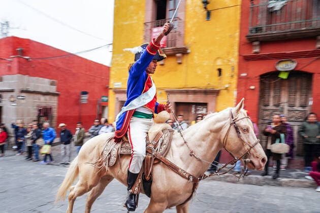 January 21, 2020, San Miguel De Allende, Guanajuato, Mexico: A historic actor plays the part of Mexican Independence hero Ignacio Allende as he rides into the city to mark his 251st birthday January 21, 2020 in San Miguel de Allende, Guanajuato, Mexico. Allende, from a wealthy family in San Miguel played a major role in the independency war against Spain in 1810 and later honored by his home city by adding his name. San Miguel De Allende Mexico - ZUMAe02_ 20200121_zaf_e02_006 Copyright: xRichardxEllisx