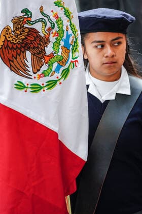 January 21, 2020, San Miguel De Allende, Guanajuato, Mexico: A young school girl carries the Mexican flag during a parade to celebrate the 251st birthday of the Mexican Independence hero Ignacio Allende January 21, 2020 in San Miguel de Allende, Guanajuato, Mexico. Allende, from a wealthy family in San Miguel played a major role in the independency war against Spain in 1810 and later honored by his home city by adding his name. San Miguel De Allende Mexico - ZUMAe02_ 20200121_zaf_e02_010 Copyright: xRichardxEllisx