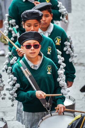 January 21, 2020, San Miguel De Allende, Guanajuato, Mexico: Young school girls march in a band during a parade to celebrate the 251st birthday of the Mexican Independence hero Ignacio Allende January 21, 2020 in San Miguel de Allende, Guanajuato, Mexico. Allende, from a wealthy family in San Miguel played a major role in the independency war against Spain in 1810 and later honored by his home city by adding his name. San Miguel De Allende Mexico - ZUMAe02_ 20200121_zaf_e02_011 Copyright: xRichardxEllisx