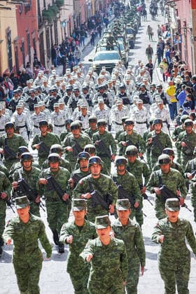 January 21, 2020, San Miguel De Allende, Guanajuato, Mexico: Members of the Mexican National Guard and Army march in a parade to celebrate the 251st birthday of the Mexican Independence hero Ignacio Allende January 21, 2020 in San Miguel de Allende, Guanajuato, Mexico. Allende, from a wealthy family in San Miguel played a major role in the independency war against Spain in 1810 and later honored by his home city by adding his name. San Miguel De Allende Mexico - ZUMAe02_ 20200121_zaf_e02_017 Copyright: xRichardxEllisx
