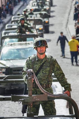 January 21, 2020, San Miguel De Allende, Guanajuato, Mexico: Members of the Mexican Army ride military vehicles in a parade to celebrate the 251st birthday of the Mexican Independence hero Ignacio Allende January 21, 2020 in San Miguel de Allende, Guanajuato, Mexico. Allende, from a wealthy family in San Miguel played a major role in the independency war against Spain in 1810 and later honored by his home city by adding his name. San Miguel De Allende Mexico - ZUMAe02_ 20200121_zaf_e02_018 Copyright: xRichardxEllisx