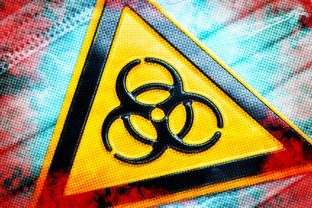 Biohazard shield on a mouthguard, Symbol photo Coronavirus ** NUR FUER REDAKTIONELLE ZWECKE ** EDITORIAL USE ONLY **