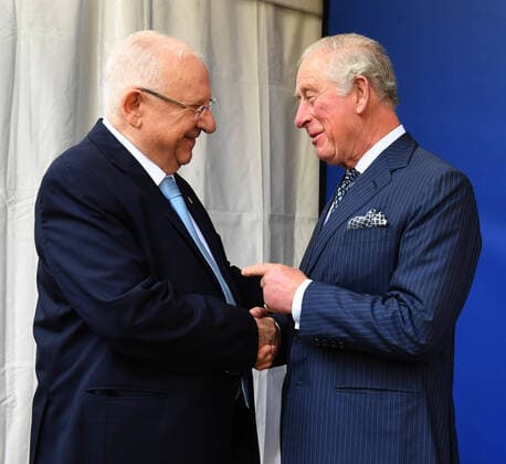 January 23, 2020, Jerusalem, Israel: President of Israel, REUVEN RIVLIN (L), welcomes the PRINCE CHARLES of Wales (R), for a work meeting at the President s Residence. 46 world leaders attend the largest diplomatic event in Israel s history, the Fifth World Holocaust Forum, entitled Remembering the Holocaust, Fighting Antisemitism . The event will take place at the Warsaw Ghetto Square in the Yad Vashem World Holocaust Remembrance Center in Jerusalem marking the 75th anniversary of the liberation of Auschwitz Birkenau ahead of International Holocaust Remembrance Day. Jerusalem Israel - ZUMAi99_ 20200123_zip_i99_027 Copyright: xMarkxNeymanx