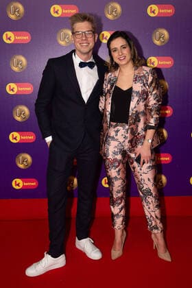 Karrewiet presenter Jelle Mels and Karrewiet presenter Mariam El Mandoudi pictured during the Gala van de Gouden K s award show, organized by Flemish children s television channel Ketnet, Saturday 25 January 2020 in Antwerp.  JAMESxARTHURxGEKIERE 2462625