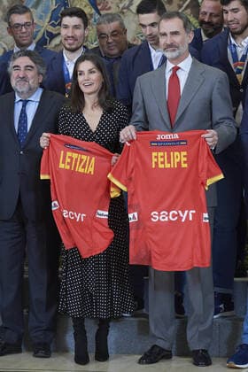 28-01-2020 Madrid Queen Letizia and King Felipe during an audience with the Spanish European champion 2020 handball team at the palace of La Zarzuela in Madrid. No Spain  Copyright: xPPEx