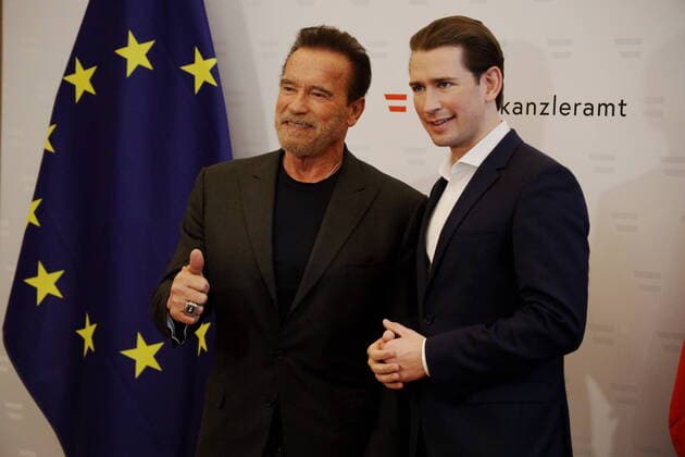Schwarzenegger near Kurz Vienna, BKA, 28 01 2020 Arnold SCHWARZENEGGER visits Sebastian KURZ