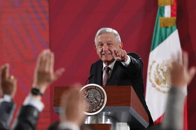 The president of Mexico, Andres Manuel Lopez Obrador, offers his morning press conference at the National Palace in Mexico City, Mexico, 29 January 2020. Obrador defended his immigration policy and the decision to act wisely before the last outbursts of US president Donald Trump, who said at a rally that Mexico is paying the border wall and does a fantastic job. Lopez Obrador defends acting with caution against new Trump outbursts !ACHTUNG: NUR REDAKTIONELLE NUTZUNG!  Copyright: xJoséxMéndezx MEX3970 20200129-637159133218370078