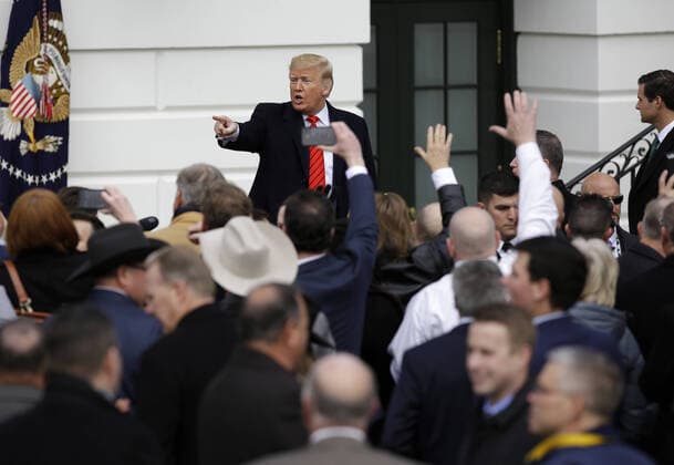 January 29, 2020, Washington, District of Columbia, USA: United States President Donald J. Trump acknowledges guest after signing the United States-Mexico-Canada Trade Agreement on the South Lawn of the White House in Washington, D.C.,on Wednesday, January 29, 2020. Credit: CNP Washington USA - ZUMAs152 20200129_zaa_s152_024 Copyright: xJoshuaxLottx