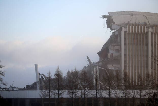 ST PETERSBURG, RUSSIA - JANUARY 31, 2020: A view of the Saint Petersburg Sports and Concert Complex that has collapsed during demolition. People are possibly trapped under debris. Valentin Yegorshin TASS  TS0CC6E5