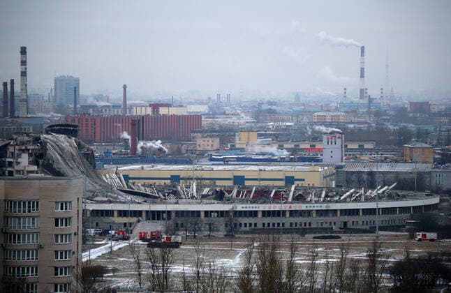 ST PETERSBURG, RUSSIA - JANUARY 31, 2020: A view of the Saint Petersburg Sports and Concert Complex that has partially collapsed during demolition. People are possibly trapped under debris. Andrei Gryaznov TASS  TS0CC758