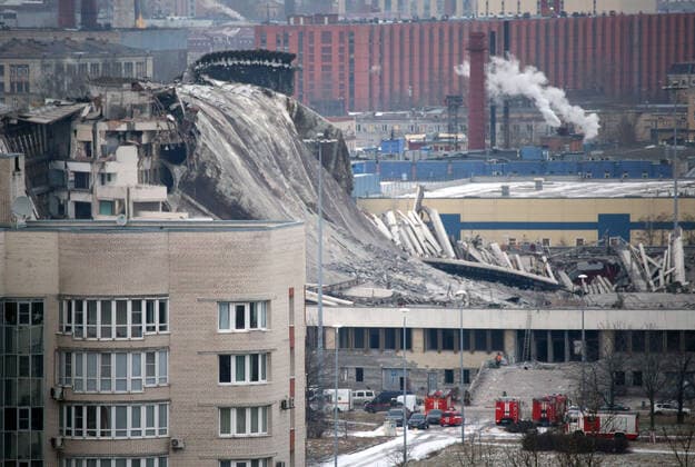 ST PETERSBURG, RUSSIA - JANUARY 31, 2020: A view of the Saint Petersburg Sports and Concert Complex that has partially collapsed during demolition. People are possibly trapped under debris. Andrei Gryaznov TASS  TS0CC759