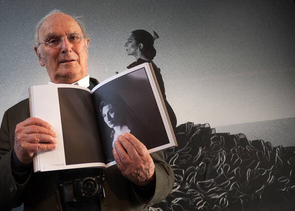 January 31, 2020, Malaga, Spain: Carlos Saura poses for a photo during the exhibition.. Flamenco an exhibition with 83 photographs by Spanish director and photographer, Carlos Saura capturing scenes, rehearsal of flamenco dances and plays or portraits of famous singers and dancers of flamenco. The exhibition is from 31 January until 17 May at La Malagueta bullring. Malaga Spain - ZUMAs197 20200131_zaa_s197_058 Copyright: xJesusxMeridax