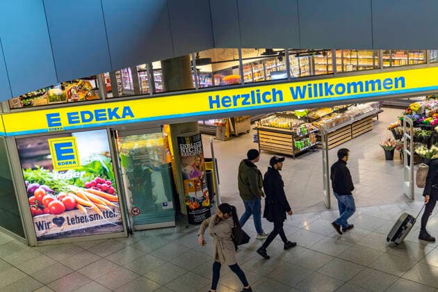 DEU, Germany, Baden Württemberg, Stuttgart, 31 01 2020 Edeka supermarket at Stuttgart Airport Entrance