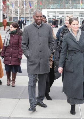 January 31, 2020, New York, NY, USA: United Nations, New York, USA, January 31, 2020 - Tijjani Muhammad-Bande, President of the seventy-fourth session of the United Nations General Assembly, meets with a group of students to mark Black History Month by the Ark of Return , today at the UN Headquarters in New York. The Ark is inviting people to contemplate the legacy of the slave trade and to fight against racism and prejudice today.Photo: EuropaNewswire..PHOTO CREDIT MANDATORY. New York USA - ZUMAra1_ 20200131_zap_ra1_005 Copyright: xLuizxRampelottox