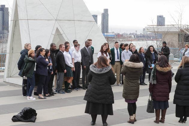 January 31, 2020, New York, NY, USA: United Nations, New York, USA, January 31, 2020 - Tijjani Muhammad-Bande, President of the seventy-fourth session of the United Nations General Assembly, meets with a group of students to mark Black History Month by the Ark of Return , today at the UN Headquarters in New York. The Ark is inviting people to contemplate the legacy of the slave trade and to fight against racism and prejudice today.Photo: EuropaNewswire..PHOTO CREDIT MANDATORY. New York USA - ZUMAra1_ 20200131_zap_ra1_015 Copyright: xLuizxRampelottox