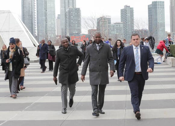 January 31, 2020, New York, NY, USA: United Nations, New York, USA, January 31, 2020 - Tijjani Muhammad-Bande, President of the seventy-fourth session of the United Nations General Assembly, meets with a group of students to mark Black History Month by the Ark of Return , today at the UN Headquarters in New York. The Ark is inviting people to contemplate the legacy of the slave trade and to fight against racism and prejudice today.Photo: EuropaNewswire..PHOTO CREDIT MANDATORY. New York USA - ZUMAra1_ 20200131_zap_ra1_021 Copyright: xLuizxRampelottox