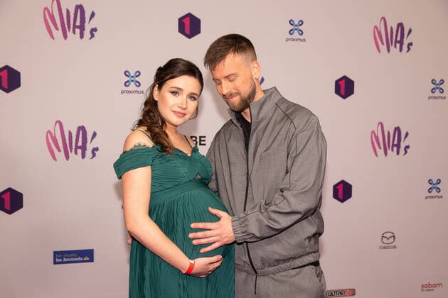 Tourist LeMC and his pregnant wife Martha pictured during the 13th edition of the MIA s (Music Industry Award) award show, in Brussels, Thursday 06 February 2020. The MIA awards are handed out by the VRT and Poppunt.  JAMESxARTHURxGEKIERE 2469867