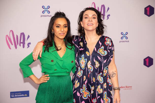 Pregnant actress Nora Gharib and Radio presenter Siska Schoeters pictured during the 13th edition of the MIA s (Music Industry Award) award show, in Brussels, Thursday 06 February 2020. The MIA awards are handed out by the VRT and Poppunt.  JAMESxARTHURxGEKIERE 2469911