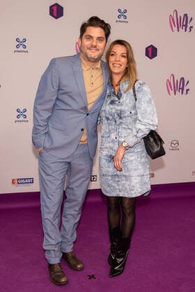 Television cook Jeroen Meus and his wife Stephanie De Roover pictured during the 13th edition of the MIA s (Music Industry Award) award show, in Brussels, Thursday 06 February 2020. The MIA awards are handed out by the VRT and Poppunt.  JAMESxARTHURxGEKIERE 2469929