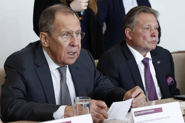 MEXICO CITY, MEXICO - FEBRUARY 6, 2020: Russia s Foreign Minister Sergei Lavrov (L) holds Mexican-Russian talks. Russian Foreign Ministry TASS  TS0CD615