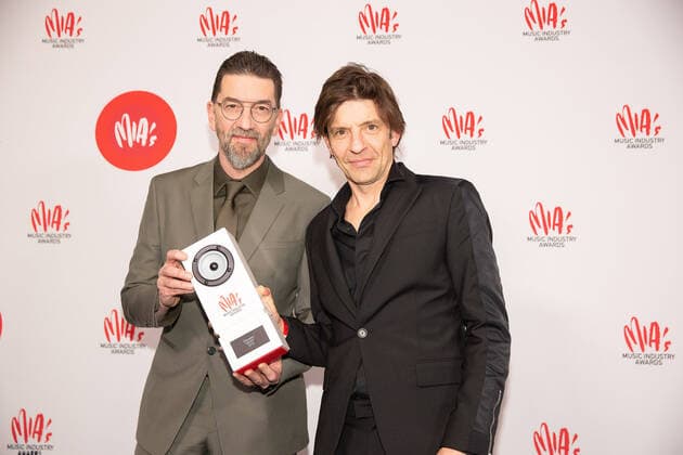 Koen Wouters and Kris Wouters of Clouseau pose with their award after the 13th edition of the MIA s (Music Industry Award) award show, in Brussels, Thursday 06 February 2020. The MIA awards are handed out by the VRT and Poppunt.  JAMESxARTHURxGEKIERE 2470219