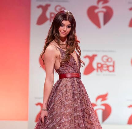 Go Red For Women Red Dress Collection 2020 runway Loren Gray wearing dress by Berta walks runway for The American Heart Association s Go Red For Women Red Dress Collection 2020 at Hammerstein Ballroom New York New York United States Copyright: LevxRadin