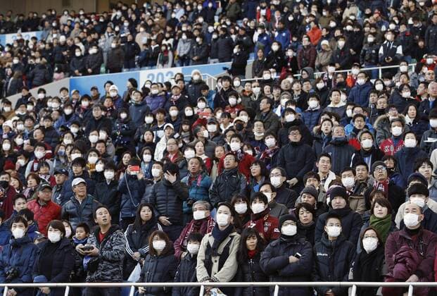 New coronavirus Most people wear masks during a football match between Vissel Kobe and Yokohama F Marinos in Saitama near Tokyo on Feb. 8, 2020, amid the spread of the new coronavirus. 
