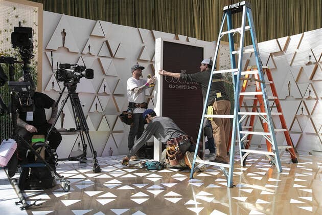 February 8, 2020, Hollywood, California, USA: A set is build on the red carpet at the Dolby Theater in preparation for the 92nd Academy Awards on Saturday February 8, 2020 in Hollywood, California. JAVIER ROJAS PI Hollywood USA - ZUMAp124 20200208_zaa_p124_025 Copyright: xJavierxRojasx
