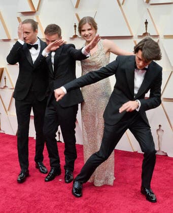 (L-R) Bartosz Bielenia, Tomasz Zietek, Jan Komasa and Eliza Rycembel arrive for the 92nd annual Academy Awards at the Dolby Theatre in the Hollywood section of Los Angeles on Sunday, February 9, 2020.  LAP20200209110 JIMxRUYMEN