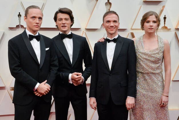 (L-R) Bartosz Bielenia, Tomasz Zietek, Jan Komasa and Eliza Rycembel arrive for the 92nd annual Academy Awards at the Dolby Theatre in the Hollywood section of Los Angeles on Sunday, February 9, 2020.  LAP20200209108 JIMxRUYMEN