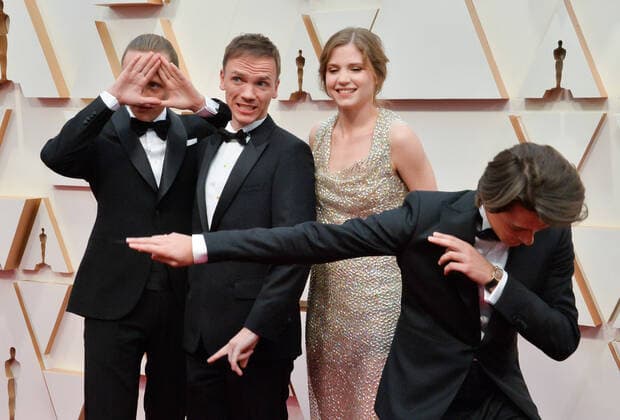 (L-R) Bartosz Bielenia, Tomasz Zietek, Jan Komasa and Eliza Rycembel arrive for the 92nd annual Academy Awards at the Dolby Theatre in the Hollywood section of Los Angeles on Sunday, February 9, 2020.  LAP20200209109 JIMxRUYMEN