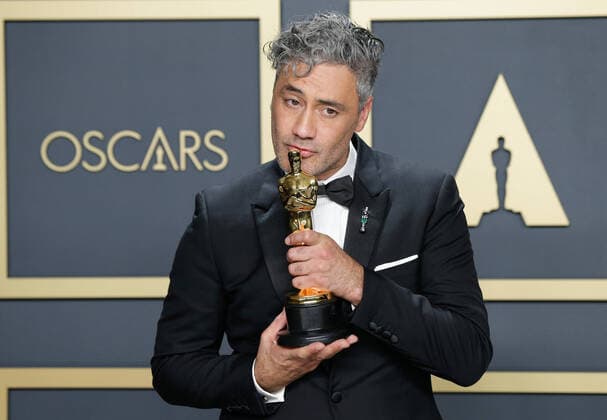 Taika Waititi, winner of the Adapted Screenplay award for Jojo Rabbit, appears backstage with his Oscar during the 92nd annual Academy Awards at Loews Hollywood Hotel in the Hollywood section of Los Angeles on Sunday, February 9, 2020.  LAP20200209432 JOHNxANGELILLO