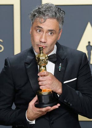Taika Waititi, winner of the Adapted Screenplay award for Jojo Rabbit, appears backstage with his Oscar during the 92nd annual Academy Awards at Loews Hollywood Hotel in the Hollywood section of Los Angeles on Sunday, February 9, 2020.  LAP20200209433 JOHNxANGELILLO