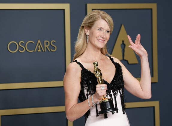 Laura Dern, winner of the Best Actress in a Supporting Role for Marriage Story, appears backstage with her Oscar during the 92nd annual Academy Awards at Loews Hollywood Hotel in the Hollywood section of Los Angeles on Sunday, February 9, 2020.  LAP20200209735 JOHNxANGELILLO