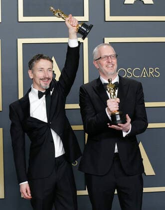 Stuart Wilson (L) and Mark Taylor, winners of Best Sound Mixing for 1917, appear backstage with their Oscar during the 92nd annual Academy Awards at Loews Hollywood Hotel in the Hollywood section of Los Angeles on Sunday, February 9, 2020.  LAP202002092064 JOHNxANGELILLO