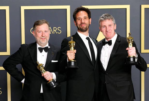 February 9, 2020, Hollywood, CA, USA: HOLLYWOOD, CA - FEBRUARY 9: Dominic Tuohy, Guillaume Rocheron, Greg Butler poses in the press room during the 92nd Annual Academy Awards at Loews Hollywood Hotel on February 9, 2020 in Hollywood, California. Photo: Christopher Victorio imageSPACE Hollywood USA - ZUMAs181 20200209_zea_s181_253 Copyright: xImagespacex