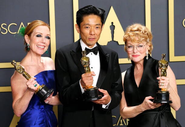 February 9, 2020, Hollywood, CA, USA: HOLLYWOOD, CA - FEBRUARY 9: Anne Morgan, Kazu Hiro, Vivian Baker poses in the press room during the 92nd Annual Academy Awards at Loews Hollywood Hotel on February 9, 2020 in Hollywood, California. Photo: Christopher Victorio imageSPACE Hollywood USA - ZUMAs181 20200209_zea_s181_248 Copyright: xImagespacex