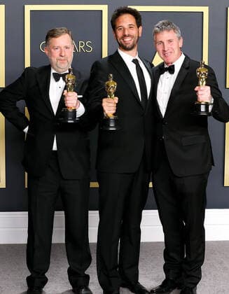 February 9, 2020, Hollywood, CA, USA: HOLLYWOOD, CA - FEBRUARY 9: Dominic Tuohy, Guillaume Rocheron, Greg Butler poses in the press room during the 92nd Annual Academy Awards at Loews Hollywood Hotel on February 9, 2020 in Hollywood, California. Photo: Christopher Victorio imageSPACE Hollywood USA - ZUMAs181 20200209_zea_s181_250 Copyright: xImagespacex
