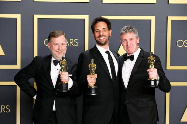 February 9, 2020, Hollywood, CA, USA: HOLLYWOOD, CA - FEBRUARY 9: Dominic Tuohy, Guillaume Rocheron, Greg Butler poses in the press room during the 92nd Annual Academy Awards at Loews Hollywood Hotel on February 9, 2020 in Hollywood, California. Photo: Christopher Victorio imageSPACE Hollywood USA - ZUMAs181 20200209_zea_s181_251 Copyright: xImagespacex