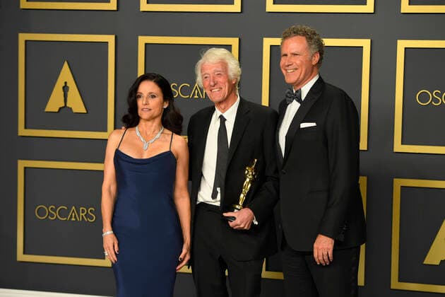 February 9, 2020, Los Angeles, California, USA: JULIA LOUIS-DREYFUS, ROGER DEAKINS AND WILL FERRELL in the Press Room during the 92nd Academy Awards, presented by the Academy of Motion Picture Arts and Sciences (AMPAS), at the Dolby Theatre in Hollywood. Los Angeles USA - ZUMAz03_ 20200209_zbp_z03_477 Copyright: xKevinxSullivanx