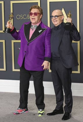 February 9, 2020, Hollywood, California, USA: Musician Elton John and lyricist Bernie Taupin, winners of the Original Song award for Ã¢â‚¬oeÃ¢â‚¬â ¢(I m Gonna) Love Me Again,Ã¢â‚¬â ¢ Rocketman,Ã¢â‚¬Â pose in the press room of the 92nd Academy Awards on Sunday February 9, 2020 at the Dolby Theater in Hollywood, California. BURT HARRIS BNS PI Hollywood USA - ZUMAp124 20200209_zaa_p124_177 Copyright: xBurtxHarrisx