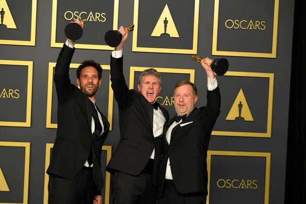 February 9, 2020, Los Angeles, California, USA: GUILLAUME ROCHERON, DOMINIC TUOHY and GREG BUTLER in the Press Room during the 92nd Academy Awards, presented by the Academy of Motion Picture Arts and Sciences (AMPAS), at the Dolby Theatre in Hollywood. Los Angeles USA - ZUMAz03_ 20200209_zbp_z03_491 Copyright: xKevinxSullivanx