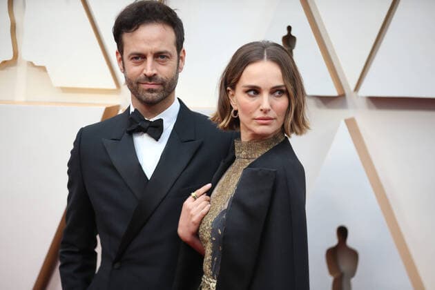 (200210) -- LOS ANGELES, Feb. 10, 2020 -- Benjamin Millepied (L) and Natalie Portman arrive for the red carpet of the 92nd Academy Awards at the Dolby Theater in Los Angeles, the United States, on Feb. 9, 2020. ) U.S.-LOS ANGELES-OSCARS-RED CARPET LixYing 