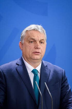 Berlin, Angela Merkel meets Viktor Orban Germany, Berlin 10 02 2020 The picture shows the Prime Minister of the Republic of Hungary Viktor Mihaly Orban during the joint press statement Berlin Federal Chancellery Berlin Germany