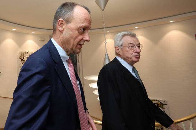 Friedrich Merz CDU Mi and Heinrich Weiss re CDA Award ceremony Roswith Oerter Prize to Heinrich Weiss Owner SMS Group on 10 02 2020 in Siegen Germany