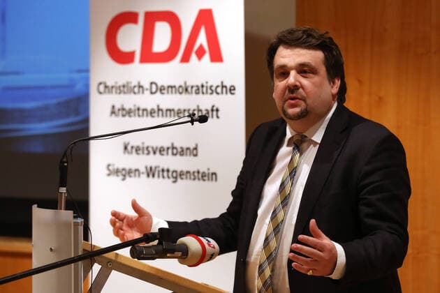 Dennis Radtke MEP Deputy Federal Chairman, State Chairman NRW CDA Award ceremony Roswith Oerter Prize to Heinrich Weiss Owner SMS Group on 10 02 2020 in Siegen Germany